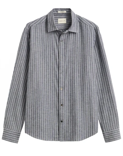 Gant - Reg Flannel Melange Stripe Skjorte - Dark Navy Melange